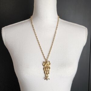 Vintage 1970s Articulated Owl Pendant Necklace Signed Avon